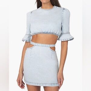 We Wore What NWT Denim Cut Out Belted Mini Skirt Sz XS $69 REVOLVE Y2K